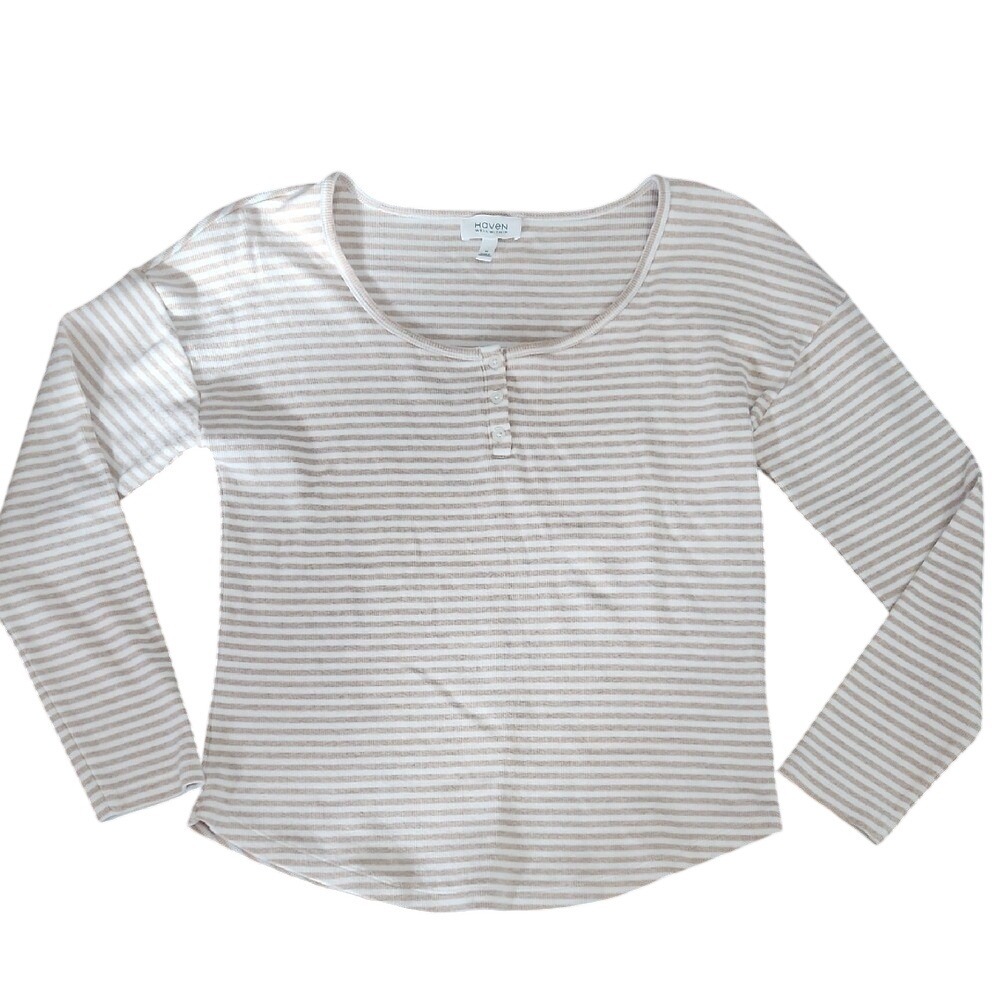 Haven Well Within Striped Beige Normcore Ribbed Henley Eco Earthcore Medium